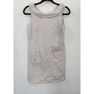 Intuitions Shift Dress Size 2 Cream Cotton Linen Blend Pockets Mod Retro